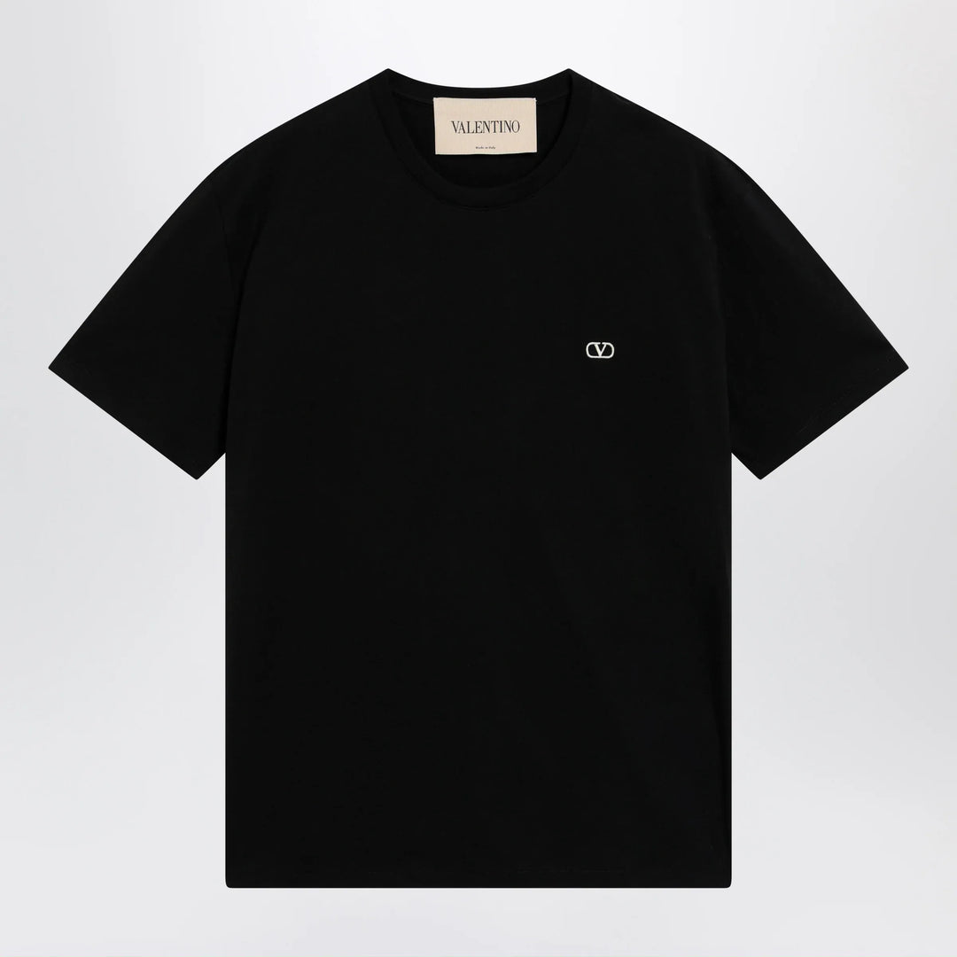 Valentino - Black cotton T-shirt with VLogo embroidery Brand T-Shirt S