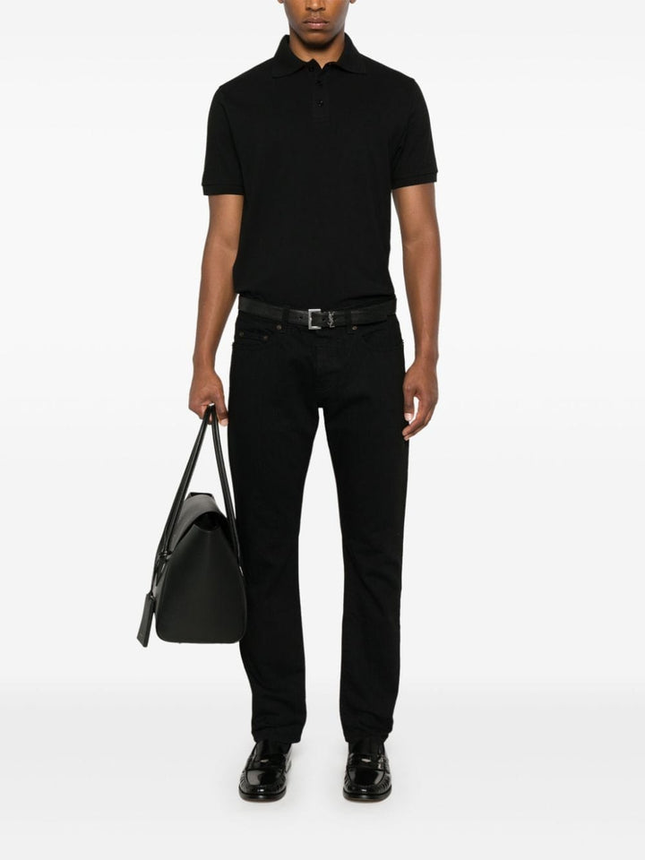 Saint Laurent Topwear Saint Laurent T-shirts and Polos Black Saint Laurent Black Cassandre Logo Piqué Polo Shirt at Italian Luxury Group Brand
