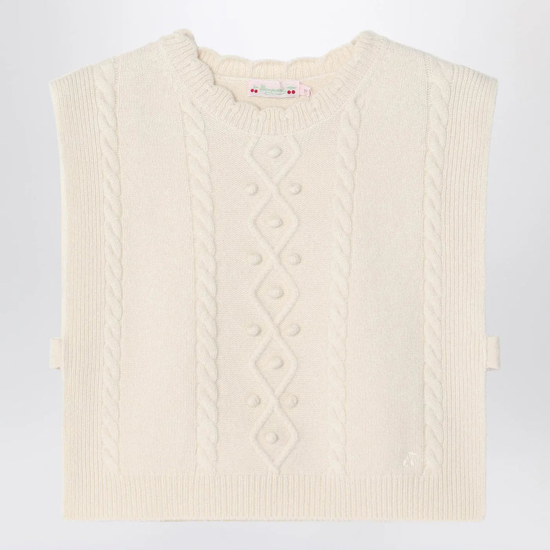 Bonpoint - Beige wool gilet with a braided pattern Brand Vests T2