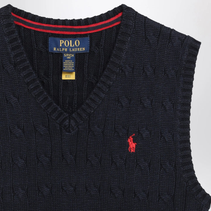 Polo Ralph Lauren - Cable-knit V-neck cotton sweater vest in navy Brand Vests
