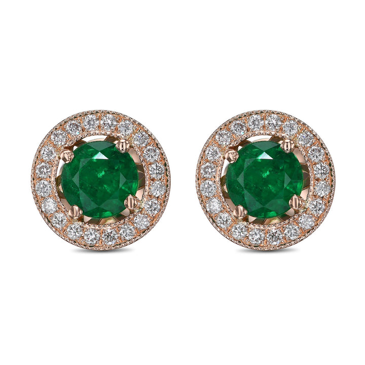 Leibish Green Emerald and Diamond Halo Earrings