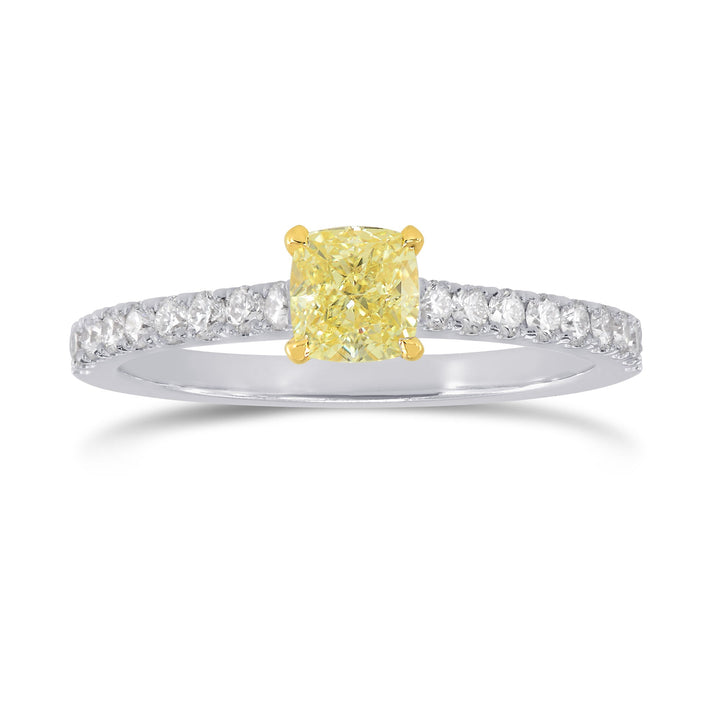 Leibish Fancy Yellow Cushion &amp; Pave Diamond Ring