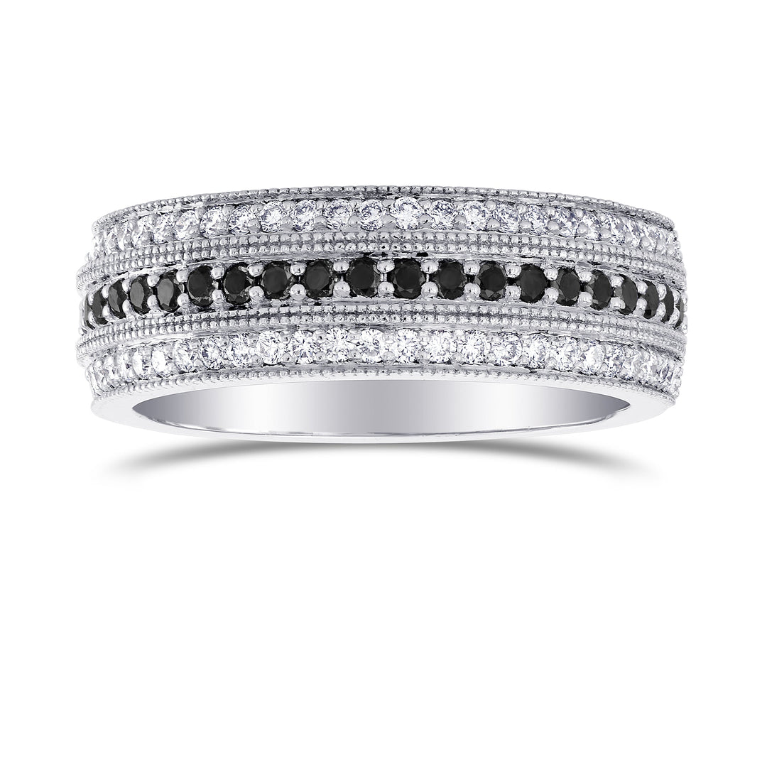 Leibish Wide Black Diamond Milgrain Band Ring