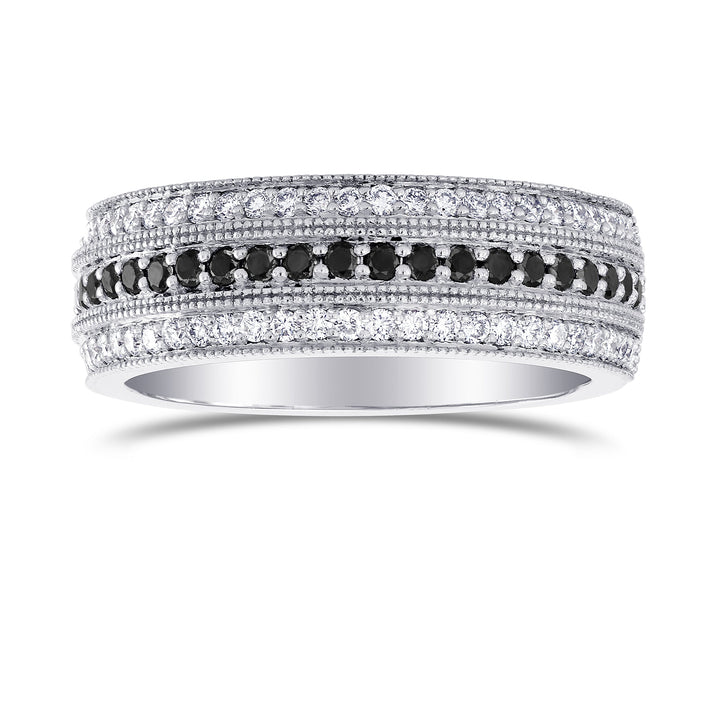Leibish Wide Black Diamond Milgrain Band Ring