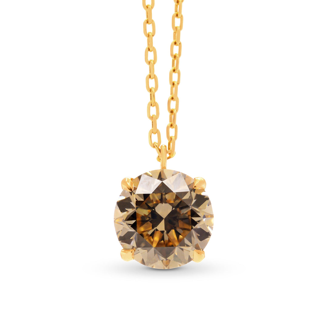 Leibish Light Brown Round Diamond Solitaire Pendant
