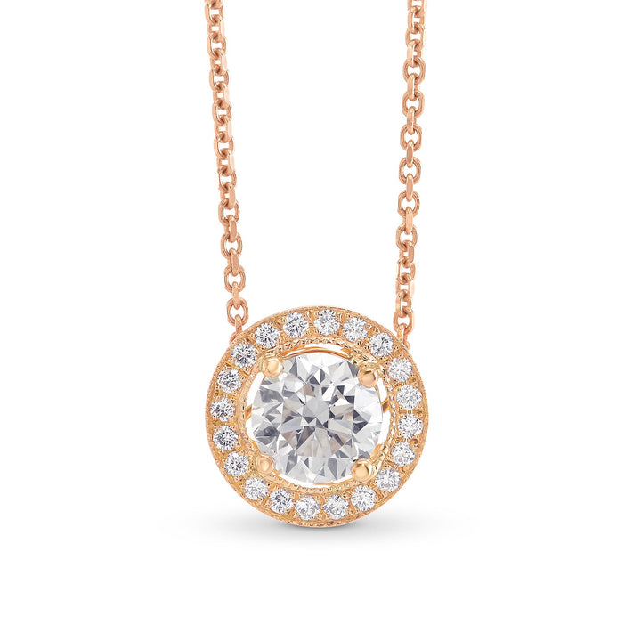 Leibish Round Brilliant Rose Gold Halo Diamond Pendant