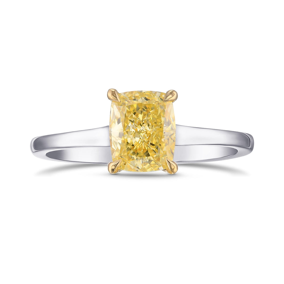Leibish Fancy Yellow Cushion Diamond Classic Solitaire Engagement Ring