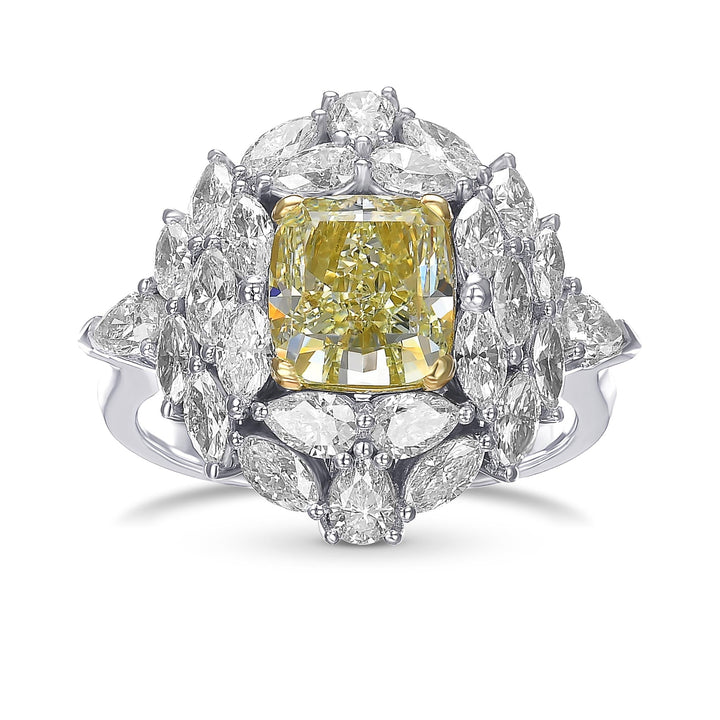Leibish Extraordinary Fancy Green Yellow Cushion Diamond Ring