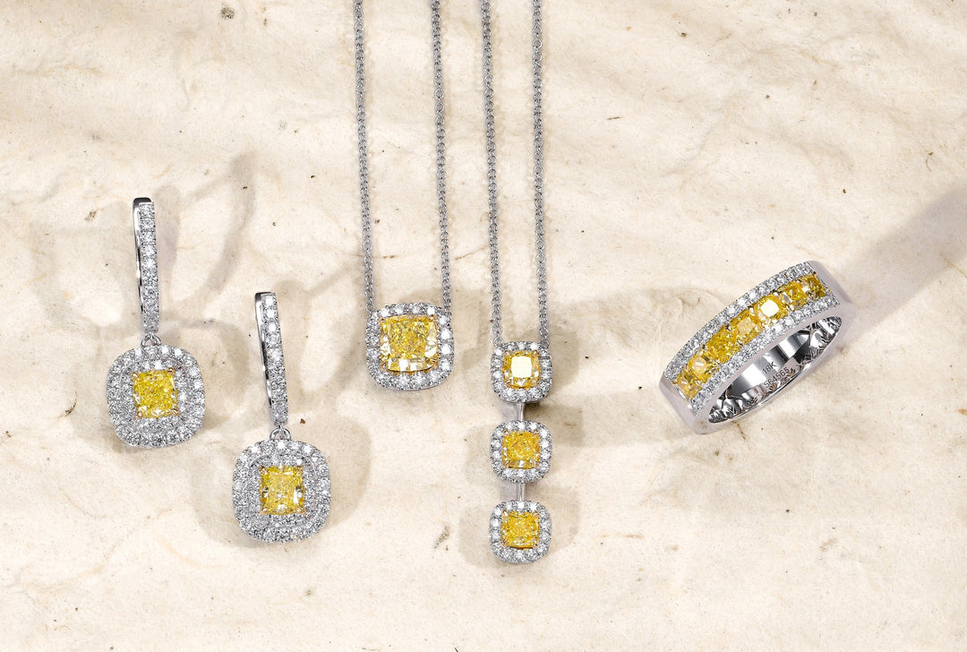 Leibish Fancy Intense Yellow Cushion Diamond Halo Pendant