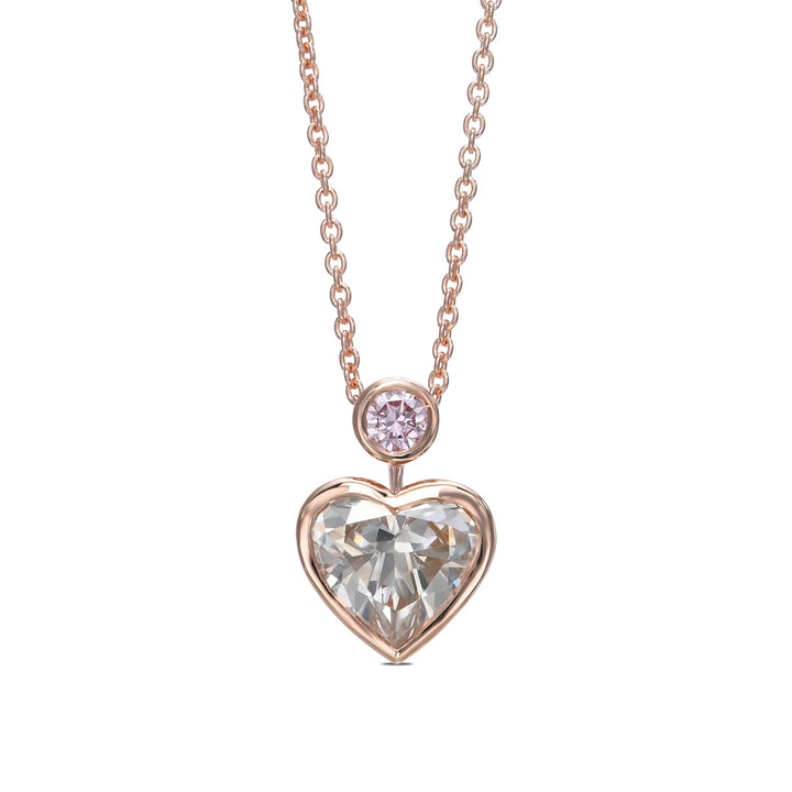 Leibish Fancy Light Gray Heart 2 Stone Bezel Diamond Pendant