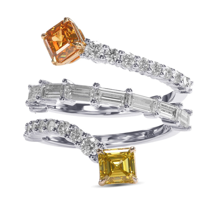 Leibish Mix Color Two-stone Crossover Diamond Ring