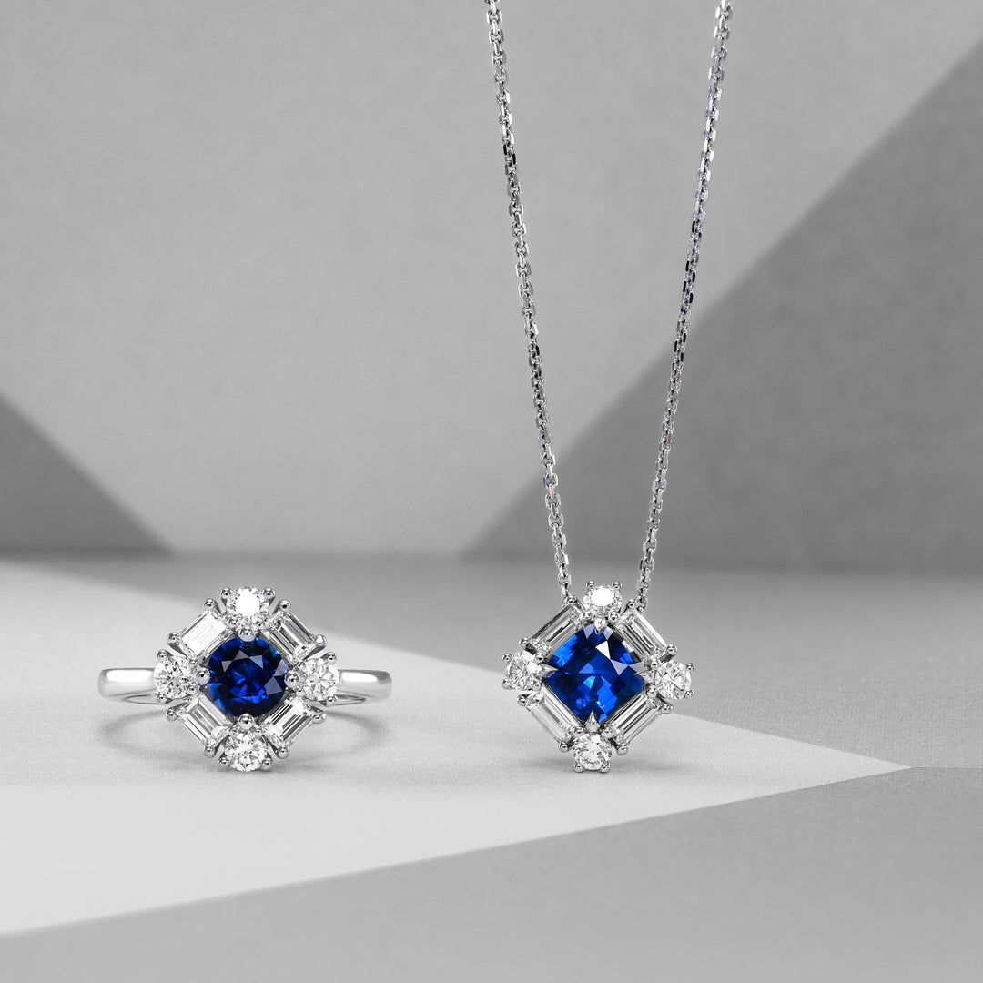 Leibish Round Blue Sapphire and Diamond Halo Ring