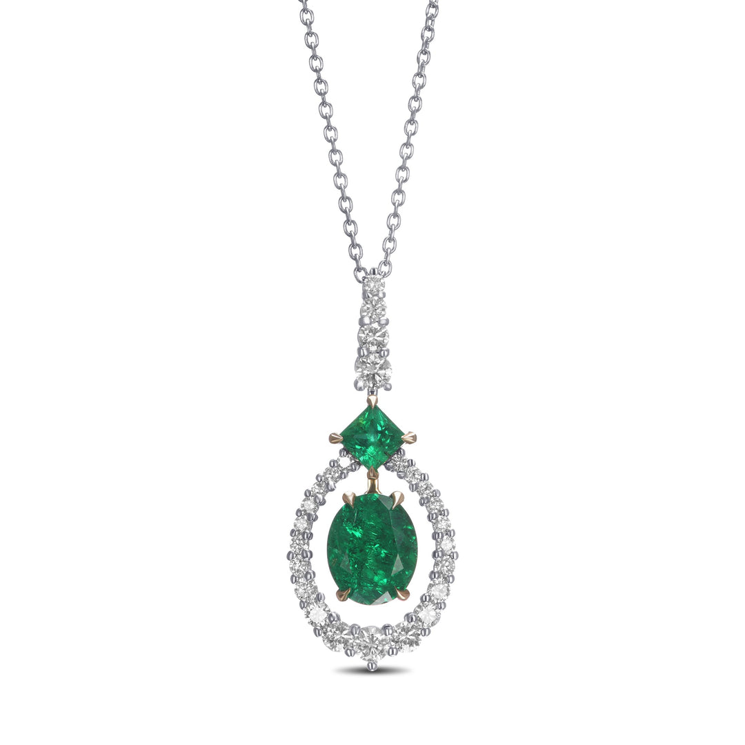 Leibish Oval Muzo Emerald and Diamond Halo Pendant