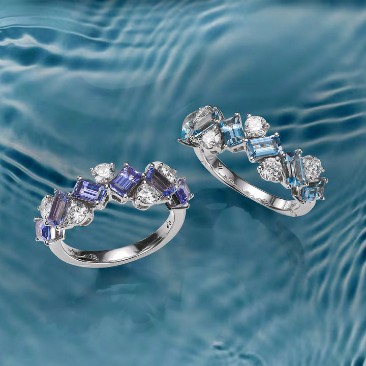 Leibish Aquamarine and Diamond Band Ring