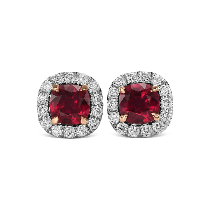 Leibish Cushion Ruby and Diamond Halo Earrings