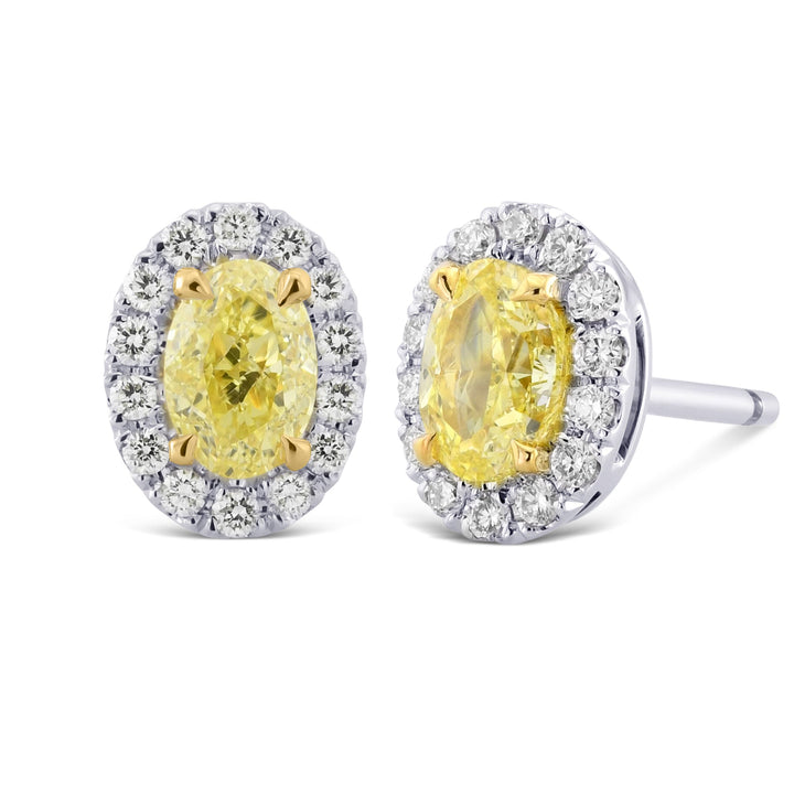 Leibish Fancy Yellow Oval Halo Diamond Earrings