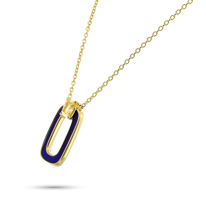 Leibish Fancy yellow cushion diamond and blue enamel pendant