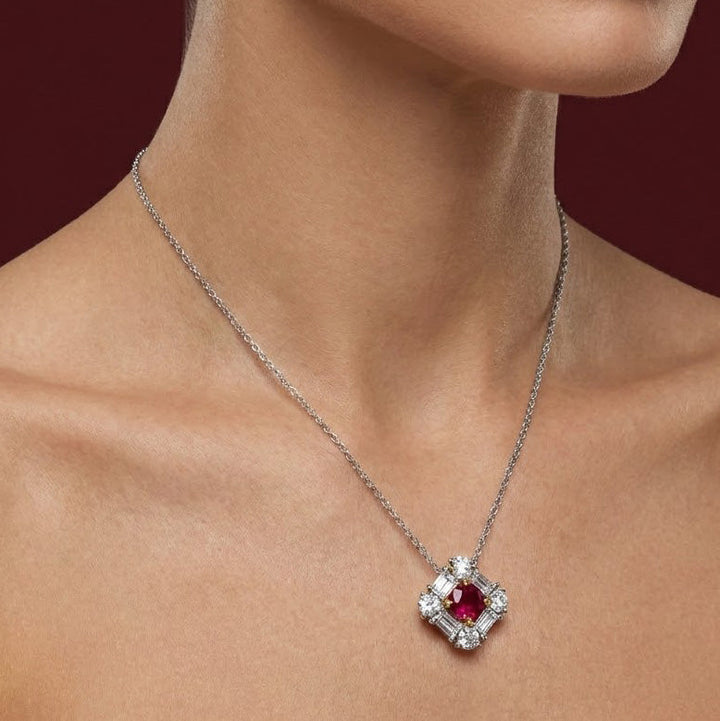 Leibish Extraordinary Round Red Ruby and Diamond Halo Pendant